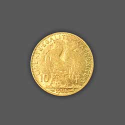 10 francs or - 1906 - verso