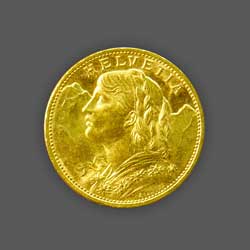 GOLD 20 Swiss Francs - 1915 front