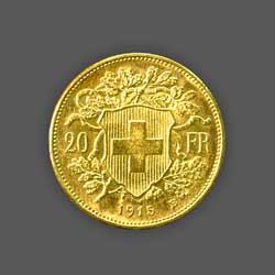 GOLD 20 Swiss Francs - 1915 back