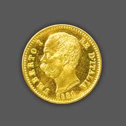 GOLD 20 Liras - 1881 front