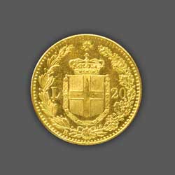 GOLD 20 Liras - 1881 back